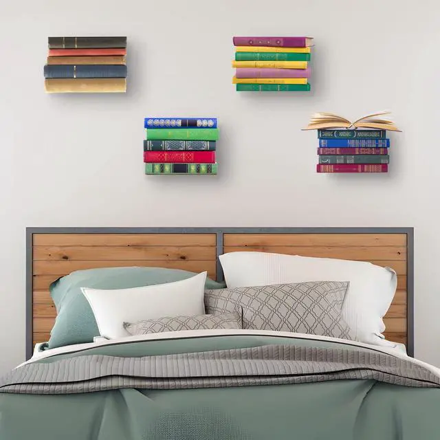 Alt view image 4 of 6 - Invisible Floating Wall Bookcase - Set of 4 | Heavy Duty Steel Book Wall Shelf | Invisible Shelf Holder for Books and Decoration | Modern Space Saving Wall Bookcase