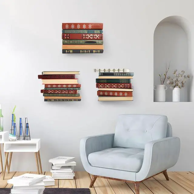 Alt view image 5 of 6 - Invisible Floating Wall Bookcase - Set of 4 | Heavy Duty Steel Book Wall Shelf | Invisible Shelf Holder for Books and Decoration | Modern Space Saving Wall Bookcase