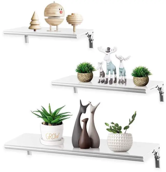 Alt view image 2 of 6 - Floating Shelves Wall Mounted Set, Water Proof Wall Shelves for Living Room, Dining Room, Bedroom, Kitchen, Office and Greenhouse (Silver Grey Set of 3)