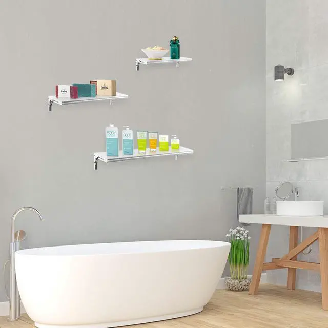 Alt view image 4 of 6 - Floating Shelves Wall Mounted Set, Water Proof Wall Shelves for Living Room, Dining Room, Bedroom, Kitchen, Office and Greenhouse (Silver Grey Set of 3)