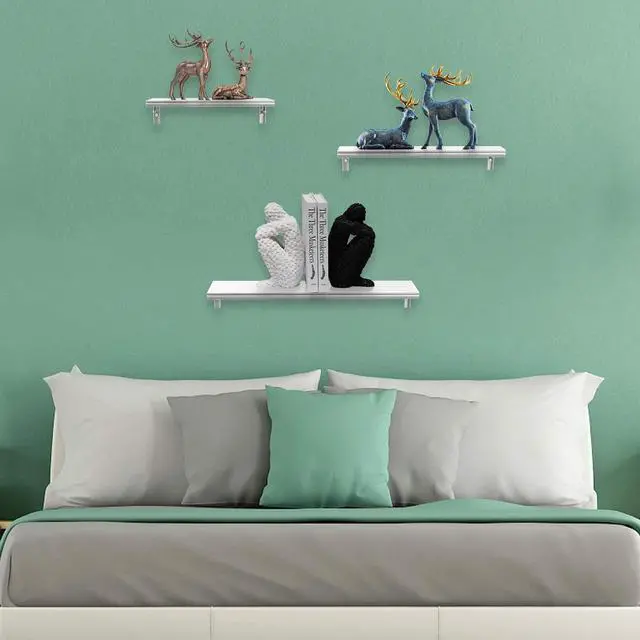 Alt view image 5 of 6 - Floating Shelves Wall Mounted Set, Water Proof Wall Shelves for Living Room, Dining Room, Bedroom, Kitchen, Office and Greenhouse (Silver Grey Set of 3)