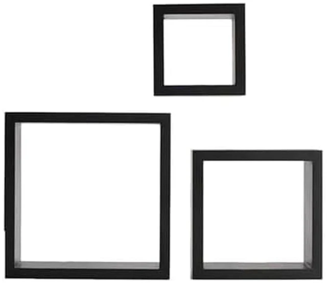 Main image of Floating Wall Square Cube Shelves for Bedroom, Living Room, Bathroom, Kitchen - Wood, Set of 3, Black