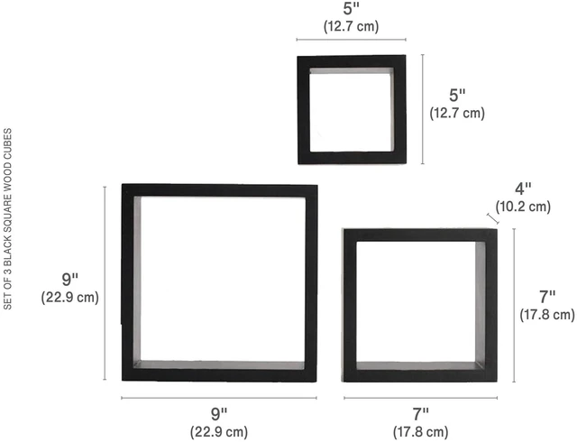 Alt view image 2 of 5 - Floating Wall Square Cube Shelves for Bedroom, Living Room, Bathroom, Kitchen - Wood, Set of 3, Black