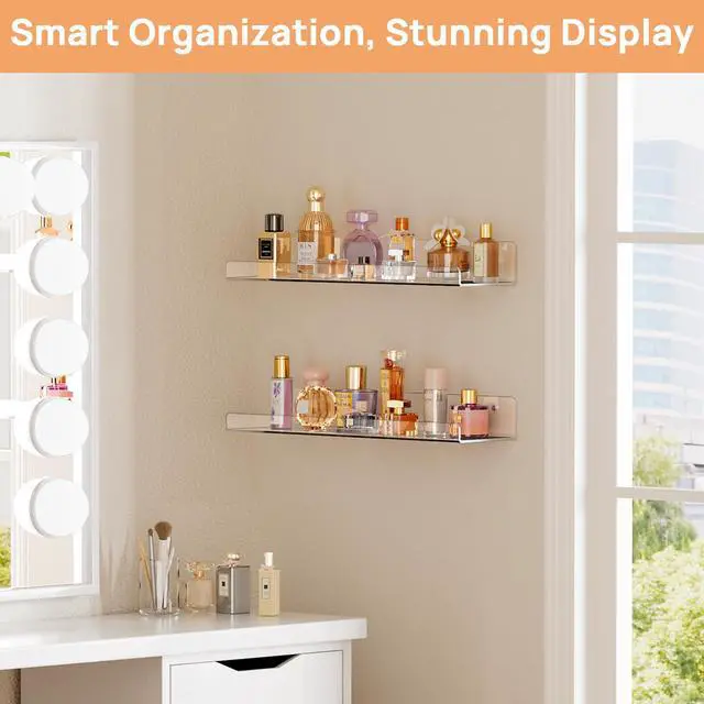 Alt view image 4 of 7 - 2 Pcs 15" Acrylic Shelves for Wall Display and Storage, Clear