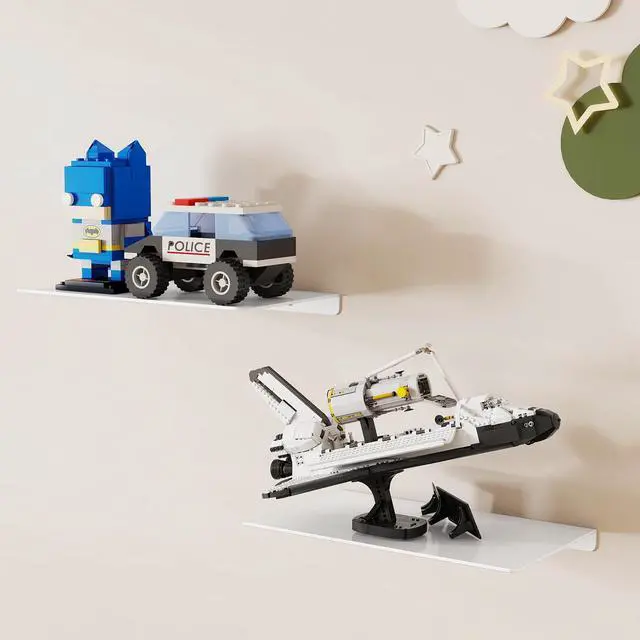 Alt view image 4 of 7 - 8" Small Floating Shelves for Wall, Metal Wall Mounted Shelf for Bathroom, Bedroom, Living Room, Kitchen, Little Hanging Shelves for Books/Storage/Room Decor 2 Packs, White