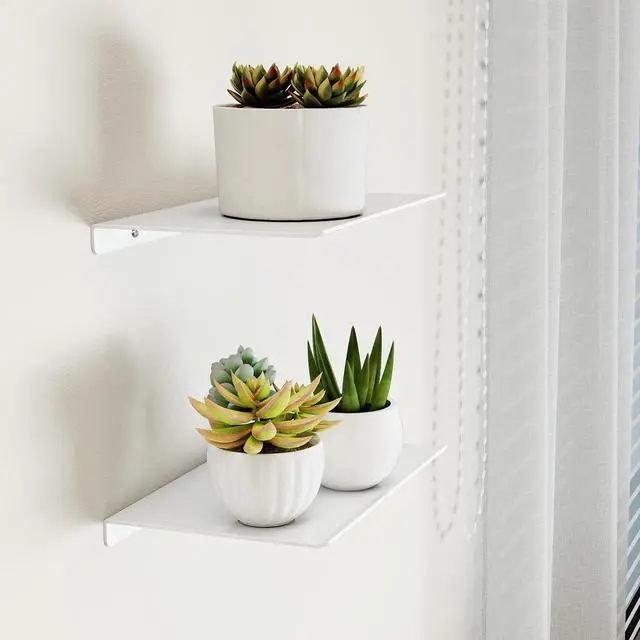 Alt view image 7 of 7 - 8" Small Floating Shelves for Wall, Metal Wall Mounted Shelf for Bathroom, Bedroom, Living Room, Kitchen, Little Hanging Shelves for Books/Storage/Room Decor 2 Packs, White