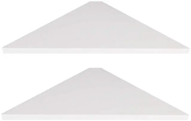 Main image of Corner Mounting Shelf Set of 2 Easy to Install Floating Wall Shelves with Wood Grain Finish, Durable and Waterproof ABS Plastic for Kitchen, Bathroom, Living Room Home Décor