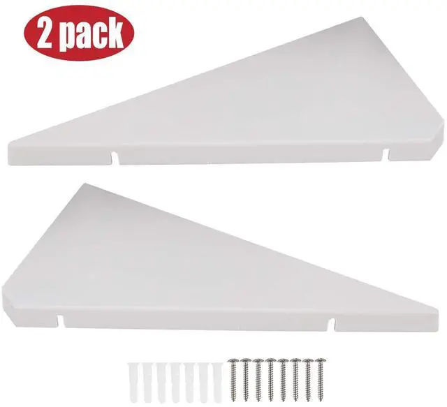 Alt view image 2 of 6 - Corner Mounting Shelf Set of 2 Easy to Install Floating Wall Shelves with Wood Grain Finish, Durable and Waterproof ABS Plastic for Kitchen, Bathroom, Living Room Home Décor