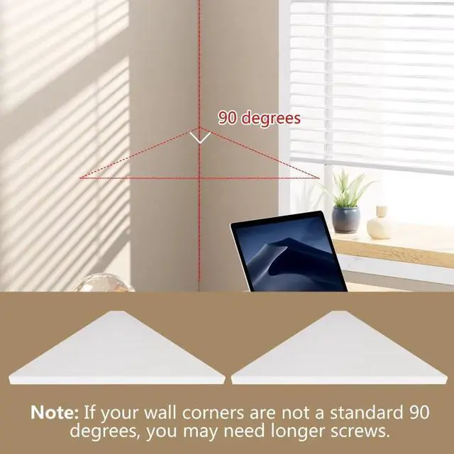 Alt view image 6 of 6 - Corner Mounting Shelf Set of 2 Easy to Install Floating Wall Shelves with Wood Grain Finish, Durable and Waterproof ABS Plastic for Kitchen, Bathroom, Living Room Home Décor