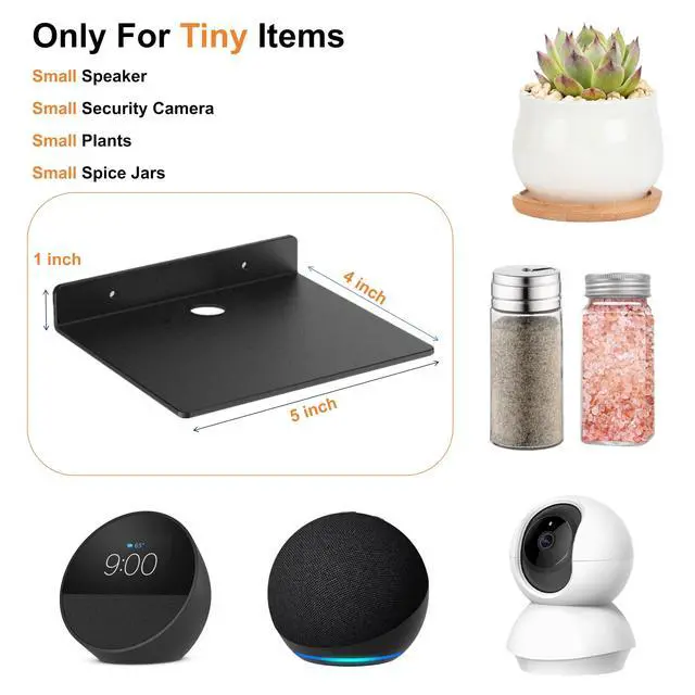 Alt view image 4 of 7 - Small Shelf for Wall, 5 Inch, Metal Floating Shelves for Echo, Cameras, Small Speaker Wall Mount Shelves (White 1pcs)