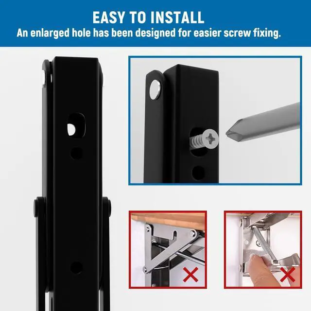 Alt view image 3 of 7 - 8 inch Folding Shelf Brackets-2 Pack Foldable Heavy Duty Triangle Collapsible Wall Mounted Brackets for Fold Down Table, Space Saving for Bench Table with Screws, Black