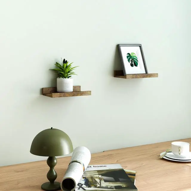 Alt view image 3 of 6 - Small Floating Shelves for Wall Decor, Wall Mounted Wood Shelf for Bedroom, Living Room, Bathroom, Kitchen, Nursery, Display Ledge Shelf with Lip Set of 2-8 Inches, Brown