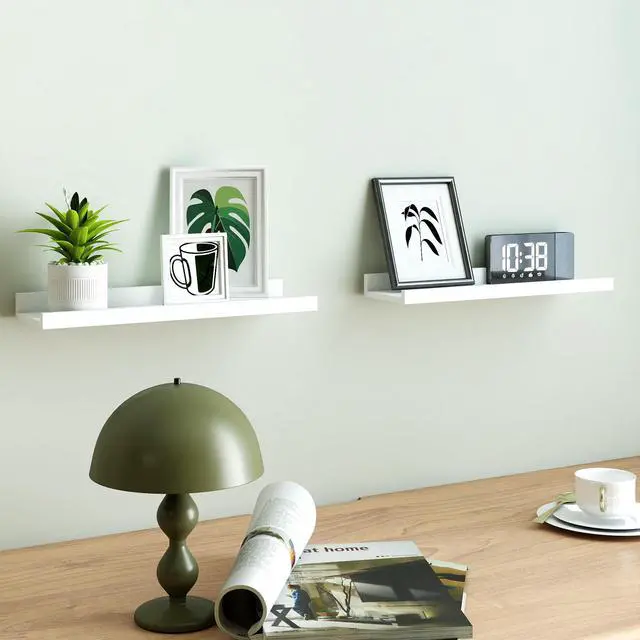 Alt view image 2 of 6 - White Floating Shelves for Wall Decor, Wall Mounted Wood Storage Shelf for Bedroom, Living Room, Bathroom, Kitchen, Nursery, Display Picture Ledge Shelf with Lip Set of 2-16 Inches, White