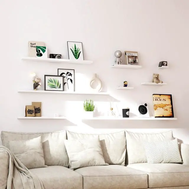 Alt view image 6 of 6 - White Floating Shelves for Wall Decor, Wall Mounted Wood Storage Shelf for Bedroom, Living Room, Bathroom, Kitchen, Nursery, Display Picture Ledge Shelf with Lip Set of 2-16 Inches, White