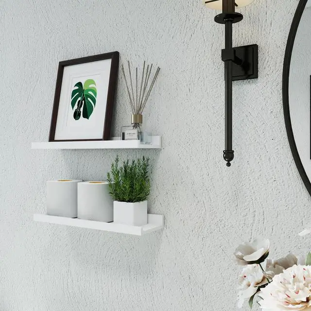 Alt view image 4 of 6 - White Floating Shelves for Wall Decor, Wall Mounted Wood Storage Shelf for Bedroom, Living Room, Bathroom, Kitchen, Nursery, Display Picture Ledge Shelf with Lip Set of 2-16 Inches, White