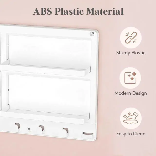 Alt view image 2 of 7 - Plastic Adhesive Bedside Shelf, Floating Pegboard Shelves, Key Remote Control Holder, Wall Organizer for Glasses, Phone, Earbuds, Bedroom Decor, Dorm Room Essentials, White