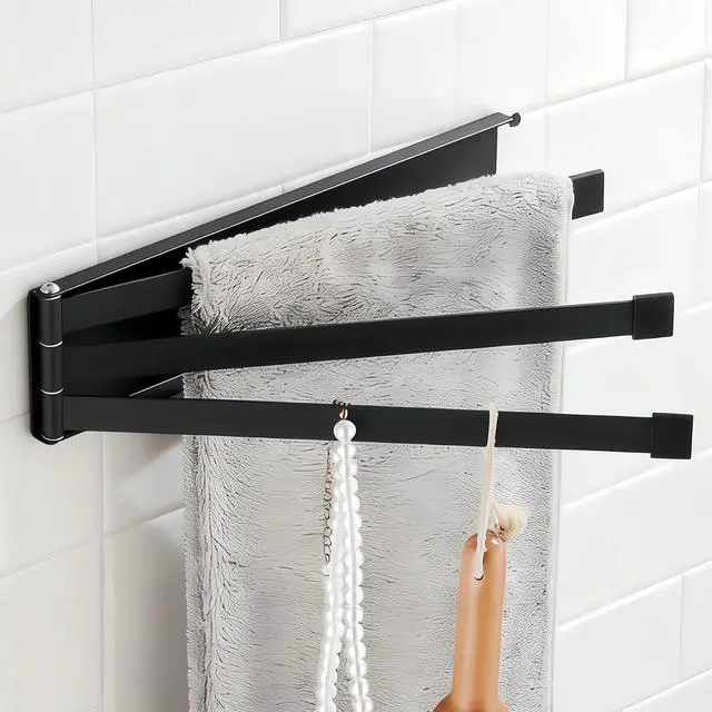Main image of Swivel Kitchen Towel Rack, 9.45 inch, 3-Arm, Black