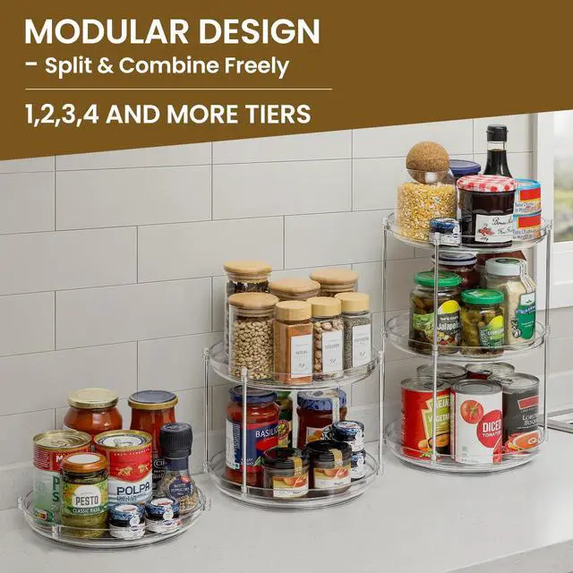 Alt view image 3 of 7 - 2 Tier Non-Skid Acrylic Lazy Susan Turntable Organizer - Rotating Spice Rack - Spinning Organization Tray for Kitchen, Pantry, Countertop, Closet, Bathroom, Vanity, Medicine Cabinet Organizing, 9.25''