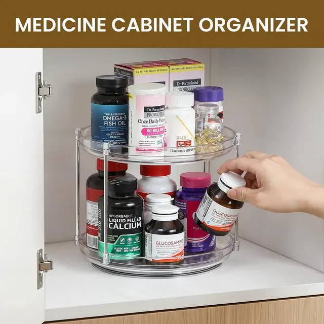 Alt view image 4 of 7 - 2 Tier Non-Skid Acrylic Lazy Susan Turntable Organizer - Rotating Spice Rack - Spinning Organization Tray for Kitchen, Pantry, Countertop, Closet, Bathroom, Vanity, Medicine Cabinet Organizing, 9.25''