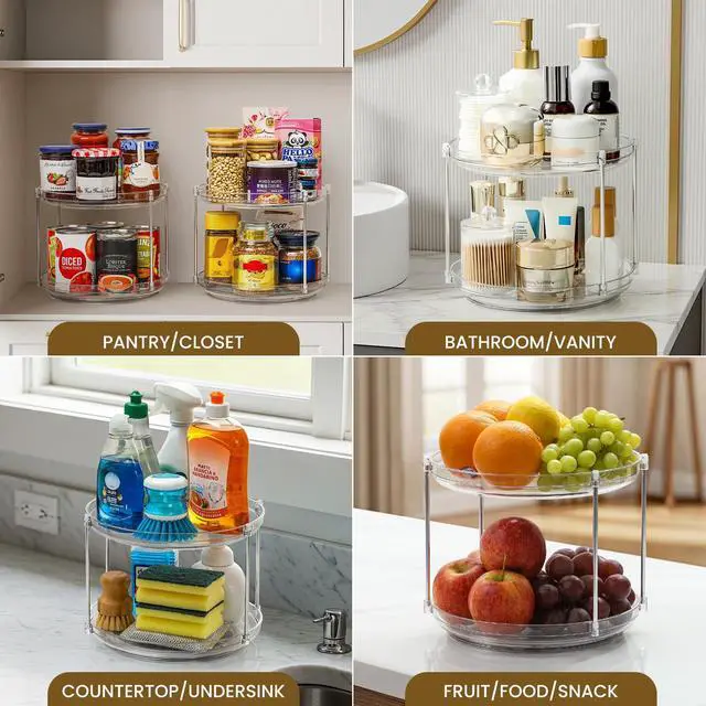 Alt view image 7 of 7 - 2 Tier Non-Skid Acrylic Lazy Susan Turntable Organizer - Rotating Spice Rack - Spinning Organization Tray for Kitchen, Pantry, Countertop, Closet, Bathroom, Vanity, Medicine Cabinet Organizing, 9.25''