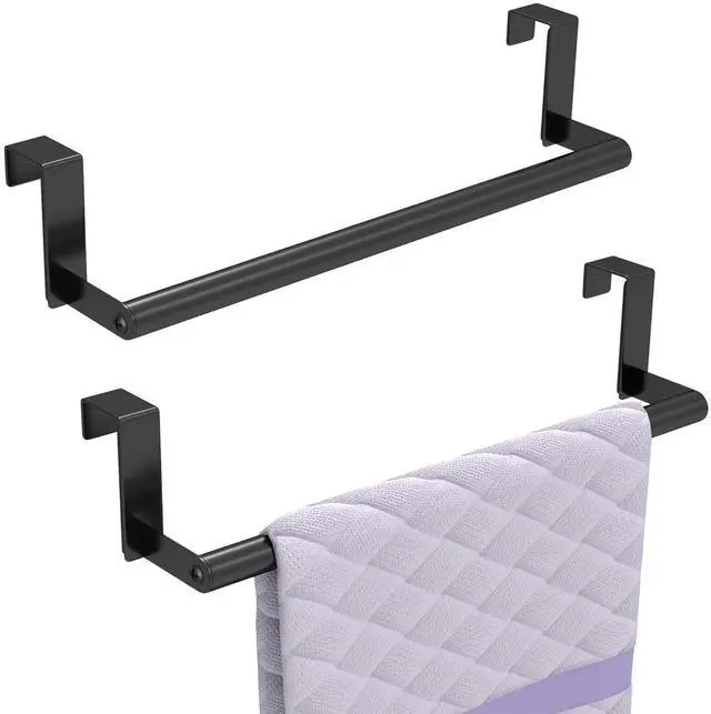 Main image of Over the Door Towel Rack, Kitchen Towel Holder Over Cabinet Door Towel Bar Stainless Steel for Cupboard for Kitchen Dish Towel Holder Hanger Rv Towel Rack, 2 Pack (Black)