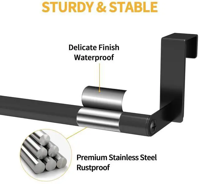 Alt view image 4 of 7 - Over the Door Towel Rack, Kitchen Towel Holder Over Cabinet Door Towel Bar Stainless Steel for Cupboard for Kitchen Dish Towel Holder Hanger Rv Towel Rack, 2 Pack (Black)