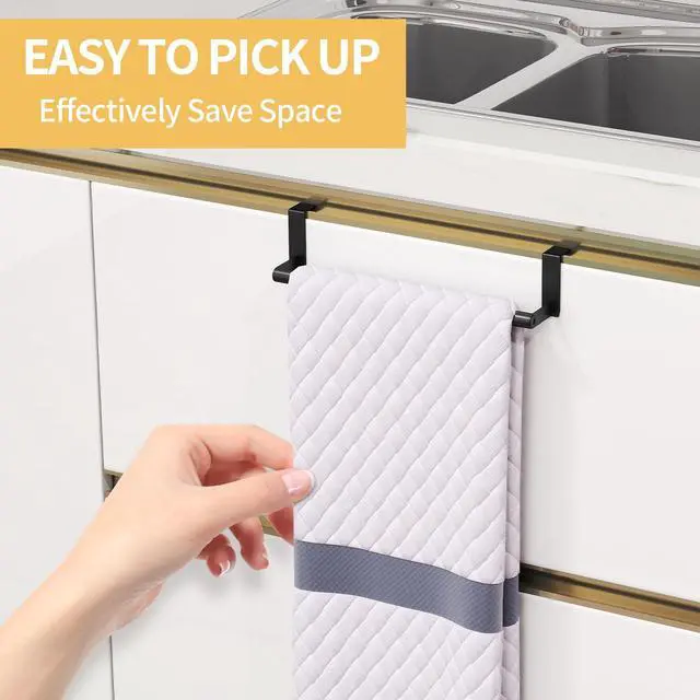 Alt view image 5 of 7 - Over the Door Towel Rack, Kitchen Towel Holder Over Cabinet Door Towel Bar Stainless Steel for Cupboard for Kitchen Dish Towel Holder Hanger Rv Towel Rack, 2 Pack (Black)