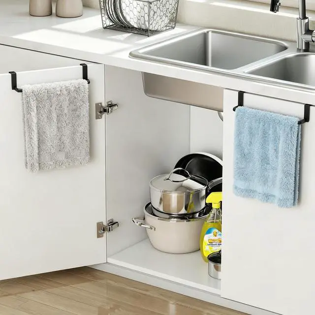 Alt view image 7 of 7 - Over the Door Towel Rack, Kitchen Towel Holder Over Cabinet Door Towel Bar Stainless Steel for Cupboard for Kitchen Dish Towel Holder Hanger Rv Towel Rack, 2 Pack (Black)