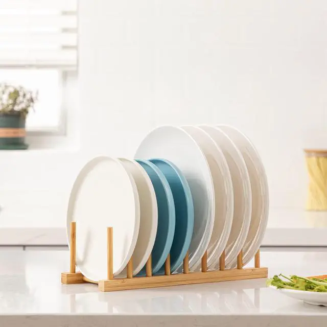 Alt view image 4 of 7 - Bamboo Dish Plate Bowl Cup Book Pot Lid Cutting Board Drying Rack Stand Drainer Storage Holder Organizer Kitchen CabinetKeep Dry