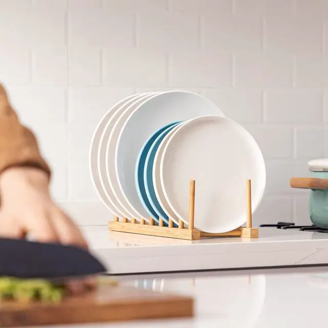Alt view image 6 of 7 - Bamboo Dish Plate Bowl Cup Book Pot Lid Cutting Board Drying Rack Stand Drainer Storage Holder Organizer Kitchen CabinetKeep Dry