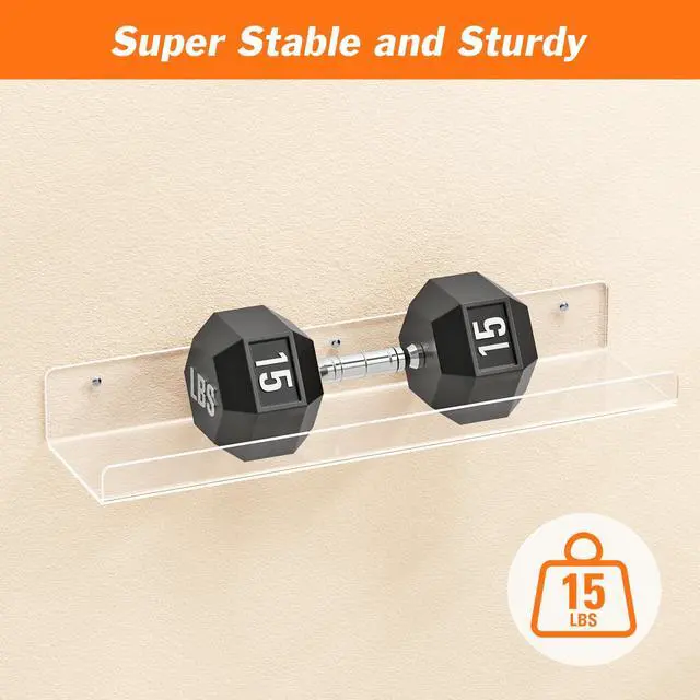 Alt view image 3 of 7 - 2 Pack Floating Shelves for Wall, 15" Clear Book Shelf, Acrylic Floating Wall Shelf, Display Shelves Organizer for Bathroom, Classroom, Bedroom, Living Room, Kitchen, Room Decor