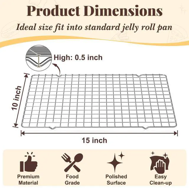 Alt view image 2 of 7 - Cooling Racks for Cooking and Baking - 2 PCS 10" x 15" Grid Wire Baking Rack for Oven Cooking, Baking, Grilling, Roasting - Dishwasher Safe Bacon Rack - Fits Jelly Roll Cookie Sheet Pan