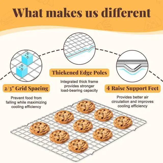Alt view image 3 of 7 - Cooling Racks for Cooking and Baking - 2 PCS 10" x 15" Grid Wire Baking Rack for Oven Cooking, Baking, Grilling, Roasting - Dishwasher Safe Bacon Rack - Fits Jelly Roll Cookie Sheet Pan