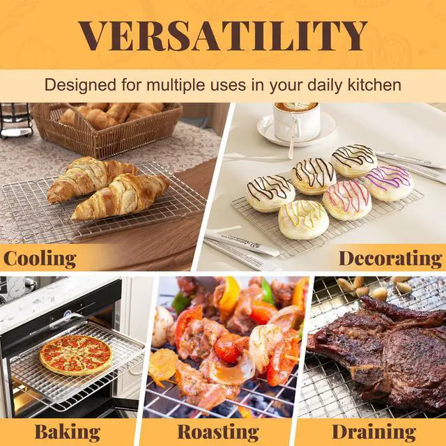 Alt view image 6 of 7 - Cooling Racks for Cooking and Baking - 2 PCS 10" x 15" Grid Wire Baking Rack for Oven Cooking, Baking, Grilling, Roasting - Dishwasher Safe Bacon Rack - Fits Jelly Roll Cookie Sheet Pan