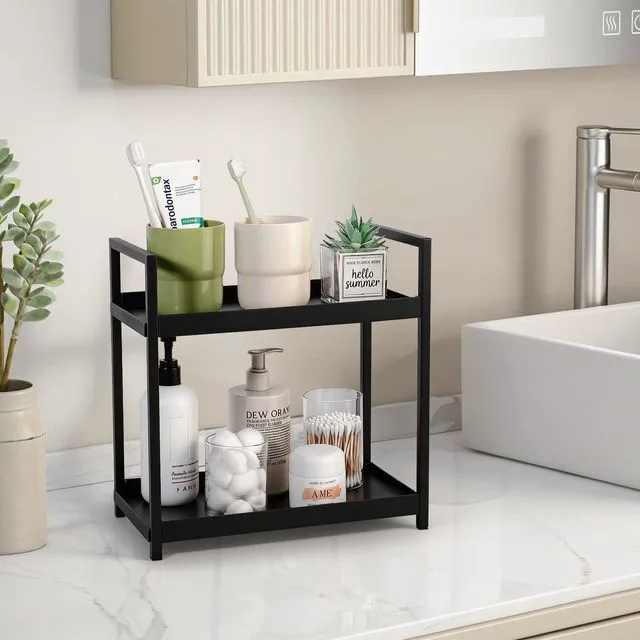 Alt view image 2 of 7 - Bathroom Counter Organizer Vanity Storage Countertop Shelf, Small Black