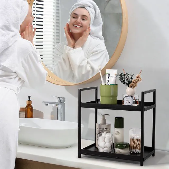 Alt view image 3 of 7 - Bathroom Counter Organizer Vanity Storage Countertop Shelf, Small Black