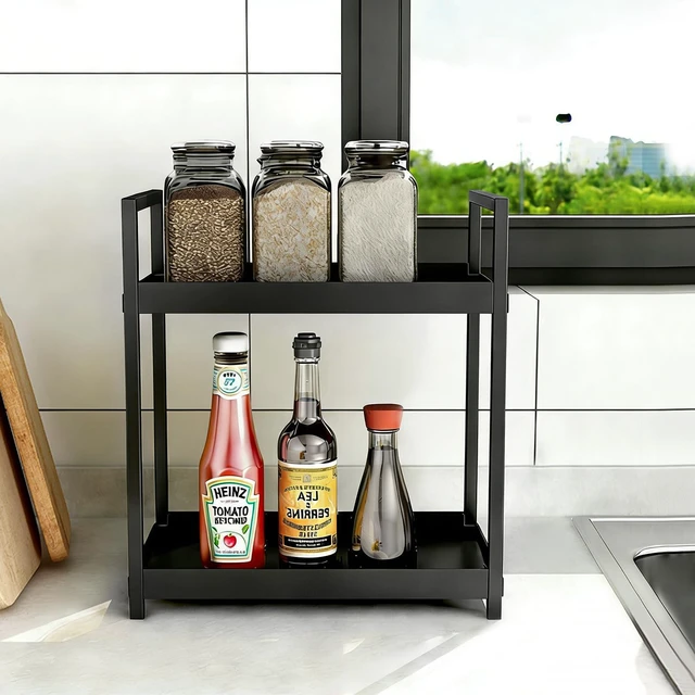 Alt view image 4 of 7 - Bathroom Counter Organizer Vanity Storage Countertop Shelf, Small Black
