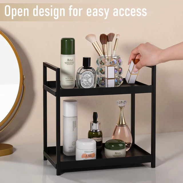 Alt view image 6 of 7 - Bathroom Counter Organizer Vanity Storage Countertop Shelf, Small Black