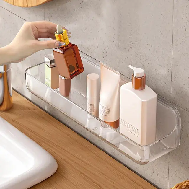 Main image of Acrylic Wall Mounted Shower Caddy, Large, Adhesive Bathroom Shelves