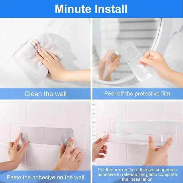 Alt view image 5 of 7 - Acrylic Wall Mounted Shower Caddy, Large, Adhesive Bathroom Shelves