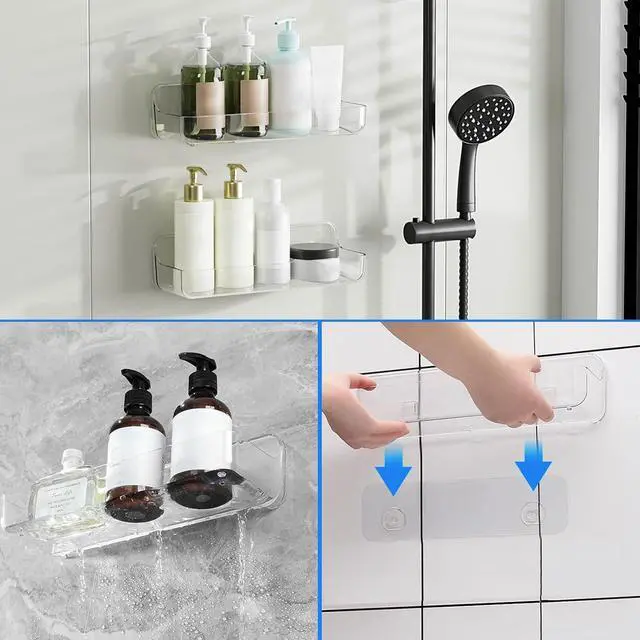 Alt view image 7 of 7 - Acrylic Wall Mounted Shower Caddy, Large, Adhesive Bathroom Shelves