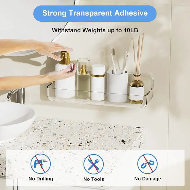 Alt view image 6 of 7 - Acrylic Wall Mounted Shower Caddy, Large, Adhesive Bathroom Shelves
