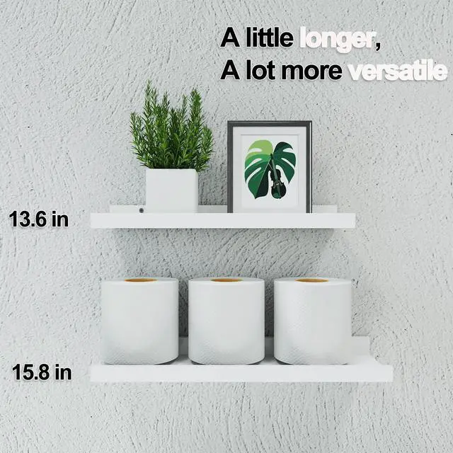 Alt view image 5 of 7 - White Floating Shelves for Wall Decor, Wall Mounted Wood Storage Shelf for Bedroom, Living Room, Bathroom, Kitchen, Nursery, Display Picture Ledge Shelf with Lip Set of 2-14 Inches, White