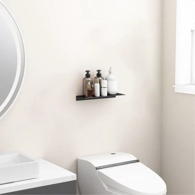 Alt view image 5 of 7 - 12 inch Metal Wall Shelf, Black Floating Shelf, Small Bathroom Shelf, Display Shelves for Wall Storage