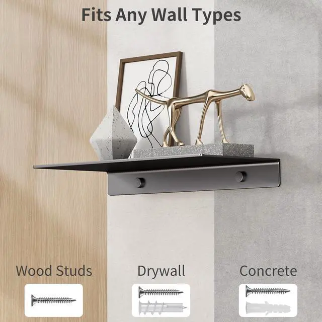 Alt view image 7 of 7 - 12 inch Metal Wall Shelf, Black Floating Shelf, Small Bathroom Shelf, Display Shelves for Wall Storage