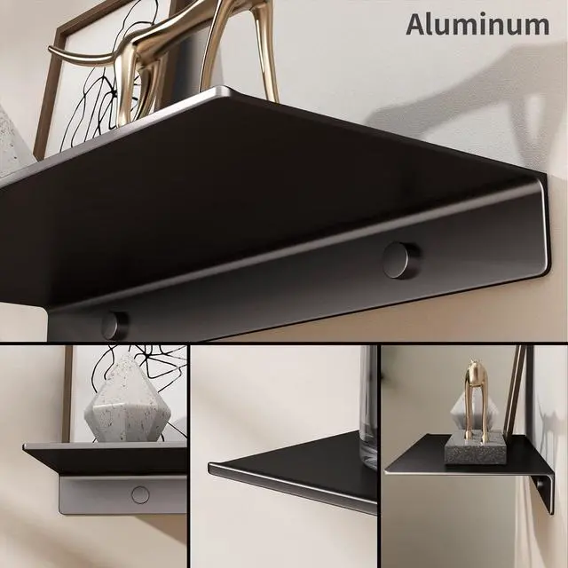 Alt view image 6 of 7 - 12 inch Metal Wall Shelf, Black Floating Shelf, Small Bathroom Shelf, Display Shelves for Wall Storage