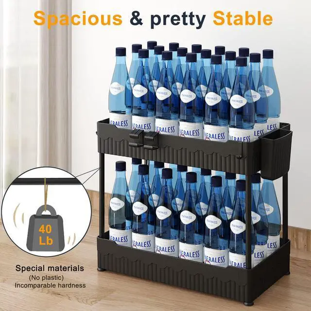 Alt view image 3 of 7 - 2 Pack Under Sink Organizer, Under Bathroom Cabinet Organizer with Hooks Hanging Cup, Multi-Purpose Storage Shelf for Kitchen Bathroom, Black