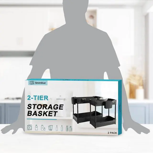 Alt view image 7 of 7 - 2 Pack Under Sink Organizer, Under Bathroom Cabinet Organizer with Hooks Hanging Cup, Multi-Purpose Storage Shelf for Kitchen Bathroom, Black