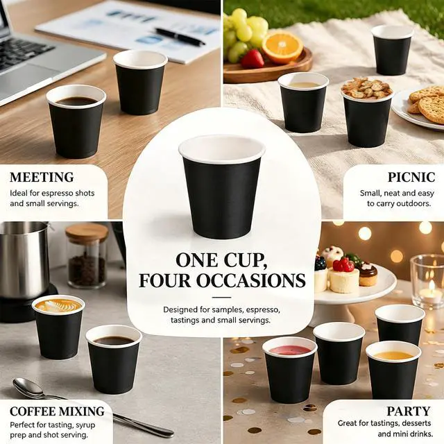 Alt view image 6 of 7 - 100 Pack 3 oz Disposable Paper Cups, Black Bathroom Cups, Disposable Mouthwash Cups, Small Paper Cups for Bathroom Travel Picnics