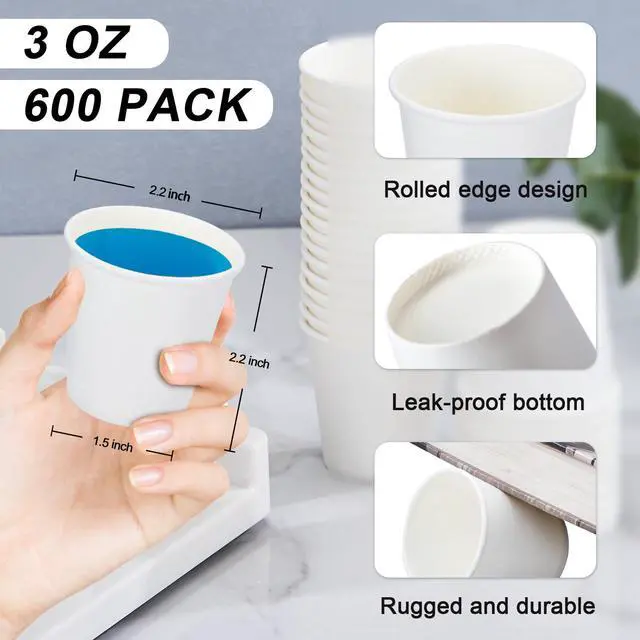 Alt view image 2 of 7 - 600 Pack 3 oz Paper Cups, Disposable Bathroom Cups, Small Mouthwash Cups, White Paper Cups, Hot/Cold Beverage Drinking Cup for Bathroom, Home, Party, Office, Picnic, Travel and Events